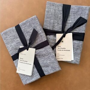 NWT West Elm European Linen Euro Shams - Slate Melange (2)